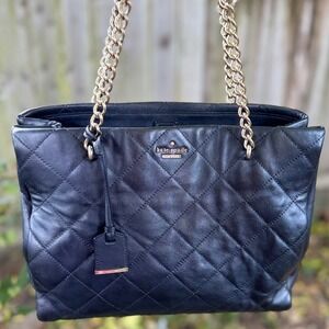 Kate Spade Emerson Place Phoebe Quilted Black Leather Chain Tote Bag PXRU4591